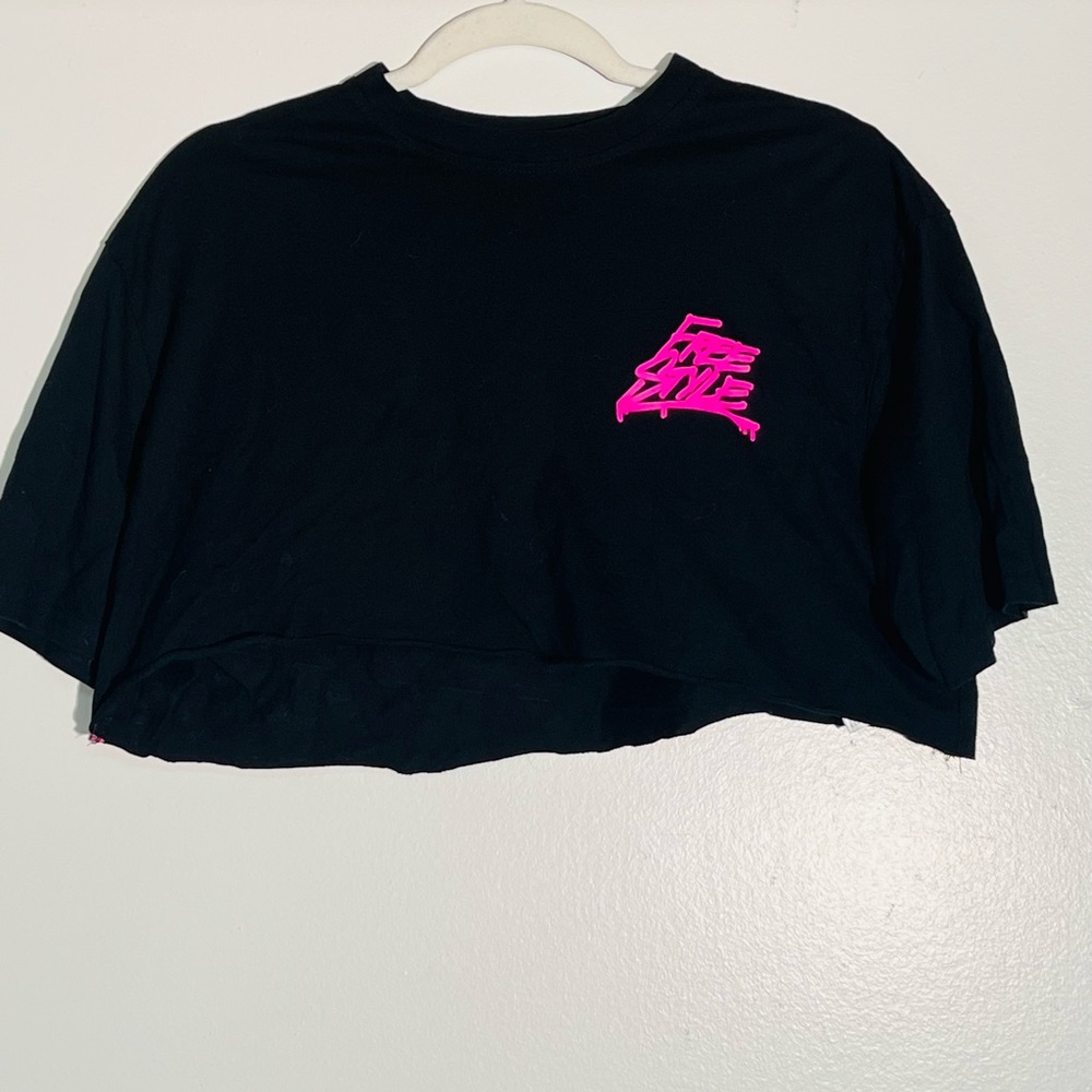 Adika Black Crop Top with Pink Graphic